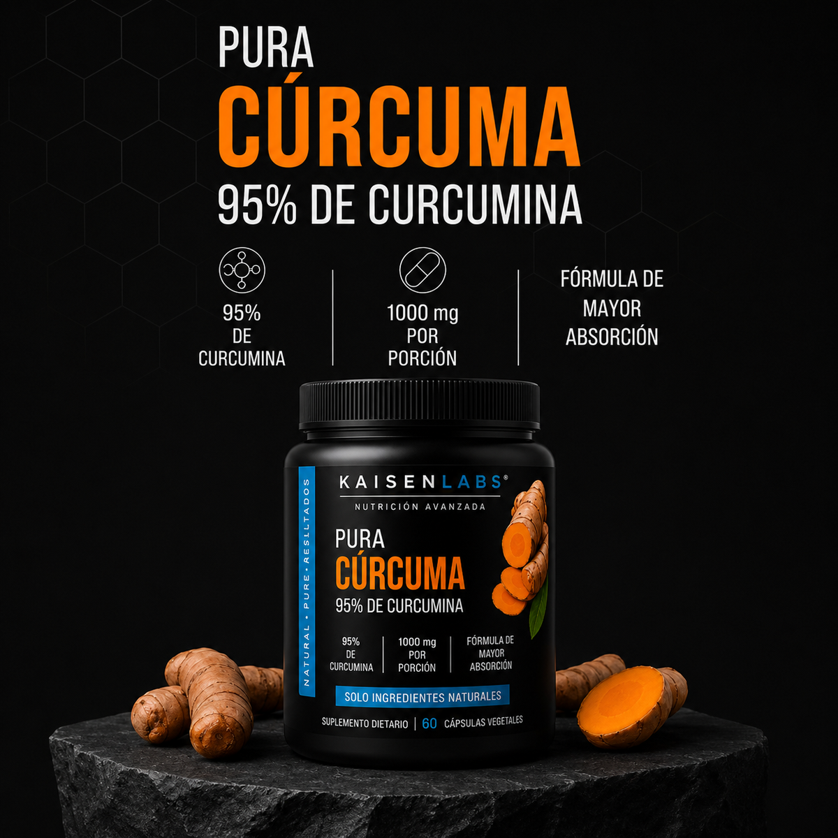 Cápsulas de cúrcuma y curcumina (1000 mg) Premium de Triple Acción Antiinflamatoria