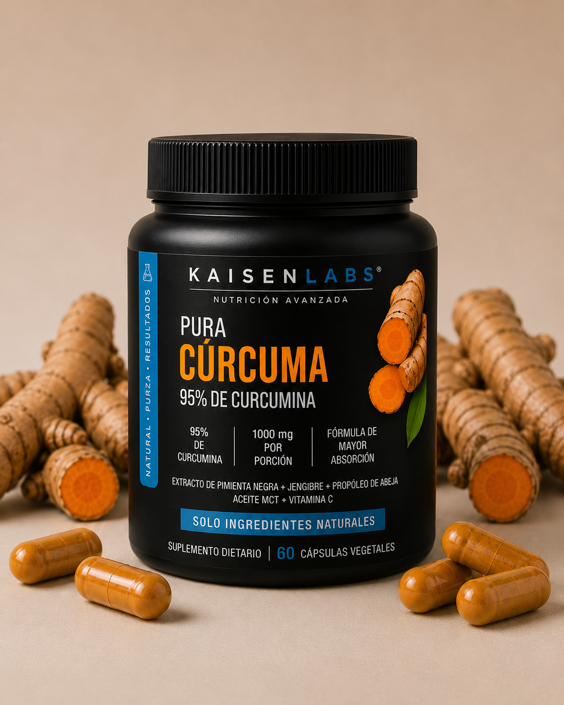 Cápsulas de cúrcuma y curcumina (1000 mg) Premium de Triple Acción Antiinflamatoria