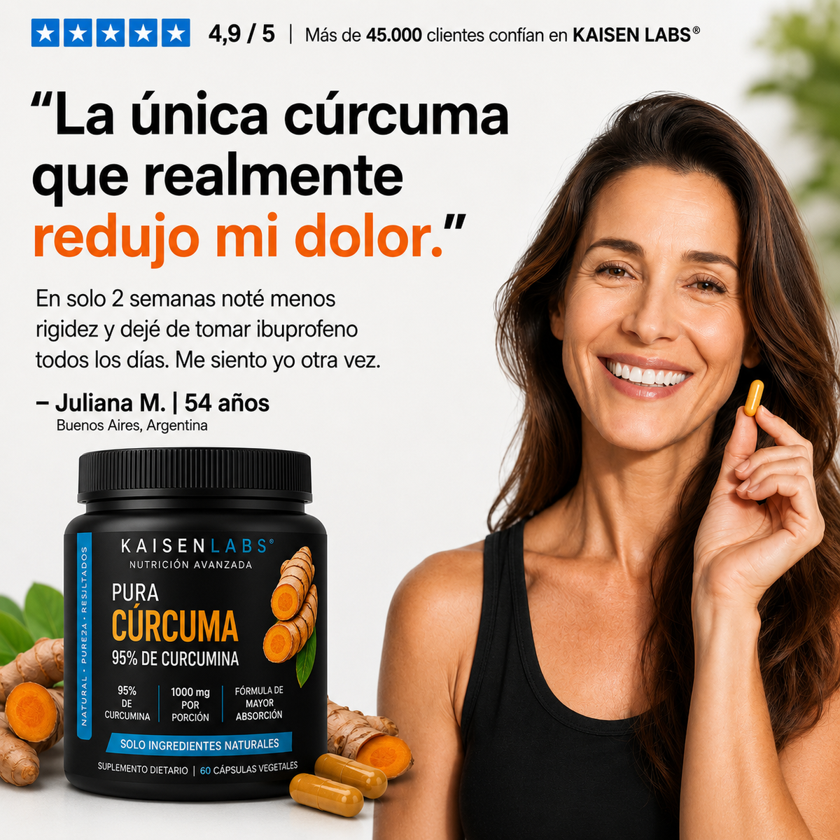 Cápsulas de cúrcuma y curcumina (1000 mg) Premium de Triple Acción Antiinflamatoria